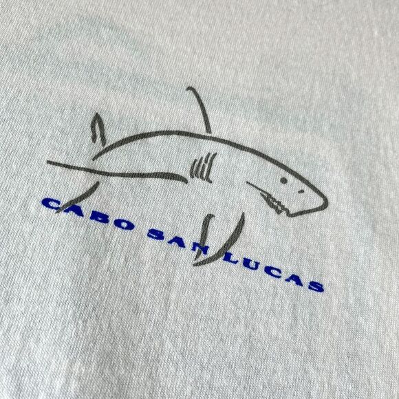 Vintage Cabo San Lucas Shark Graphic Tee White T-Shirt Large Made in Mexico - Picture 4 of 8